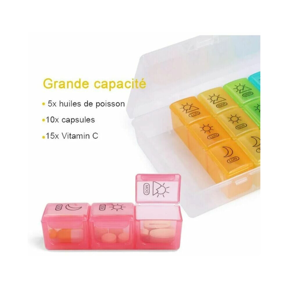 Daily Pill Container, Extra Large Weekly Pill Organizer With Double Protection, For Vitamins, Fish Oils, And Supplements (Multicolor)