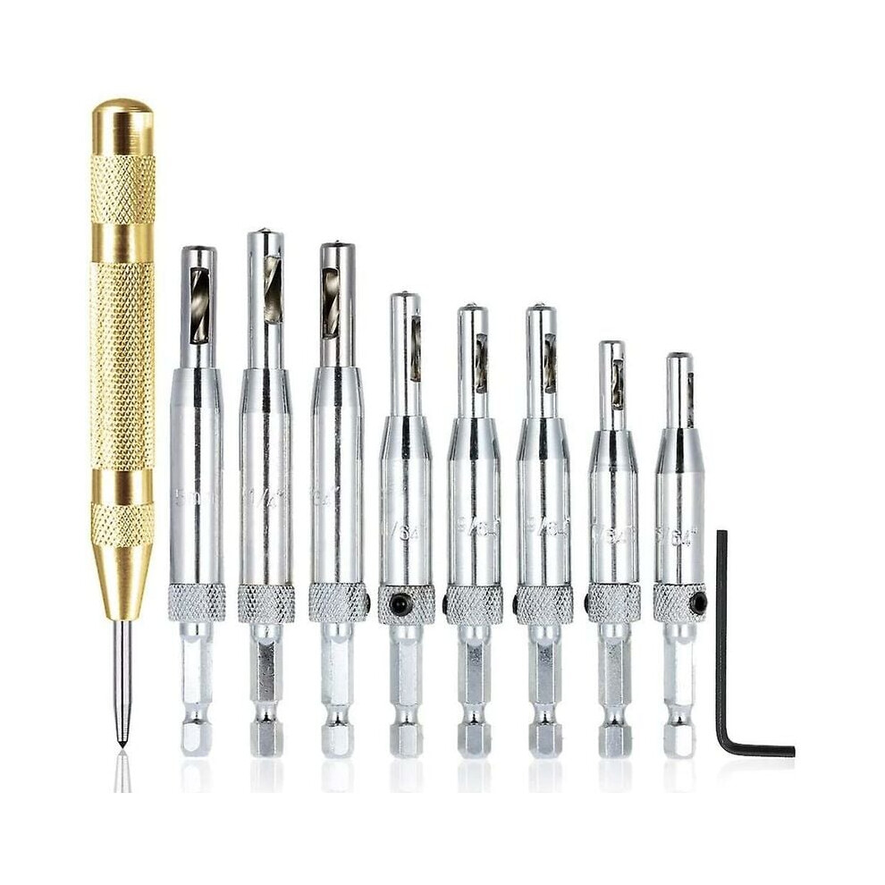 Self Centering Hinge Drill Bit Set, Perfect Precision For Woodworking Punching, Accurate Positioning And Automatic Discharge, Hexagon Drill Locating, 9169997182647