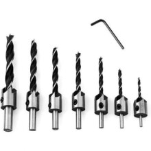 Hochleistungs-Senkbohrer-Set, Dreipunkt-Design für schnellen Spanabtransport und abnehmbare, verstellbare Teile für Holz und Kunststoff, 7-teilig