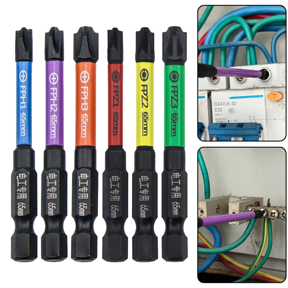 6 X 65Mm Alloy Steel Magnetic Special Slotted Cross Screwdriver Bits Fph1 Fph2 Fph3 Fpz1 Fpz2 Fpz3 For Electrician Socket Switch 6935161420579