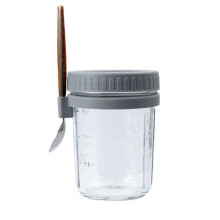 (1X, Grey) 1 Stück Frühstückstasse Behälter luftdichter Haferflocken-Jar mit Deckel und Löffel tragbare Haferflocken-Tasse für Sala