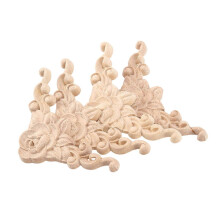 4 Stück 8*8cm Holzgeschnitzte Eckenaufsätze für Tür-Schrank, Rosen, unpoliert, europäischer Stil
