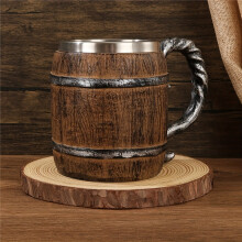 Handgefertigter Holzfass-Bierkrug, rostfrei und wasserdicht, Edelstahl mit Harzbeschichtung, Geschenk zu Weihnachten