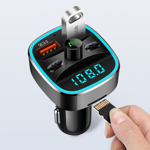 Hands-Free Bluetooth FM Transmitter: Ambient Light, Safe Charging, Enhanced Bluetooth 5.3, and Wide Compatibility for a Seamless Driving Experience 1