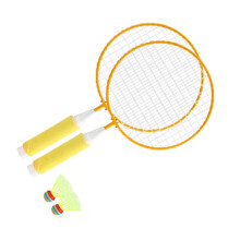 Kinder-Badminton-Schlägerset mit 2 Bällen, großes Netz, weicher Griff, 42,5x22,5 cm, Gelb