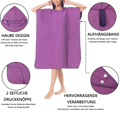 Ρόμπα Μαγιό με Κουκούλα, Φερμουάρ Plus Size από Terry Cloth Surf, Γρήγορο Στεγνώνω & 2