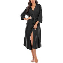 Abbigliamento casual da casa per donna, elegante accappatoio morbido in stile kimono e tessuto di seta traspirante, chiusura con laccetto regolabile,