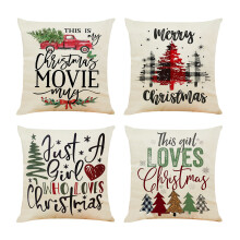 Hidden Zipper Closure, Linen Material, Set of 4 Christmas Pillow Covers, 18X18 Inch Inserts, Breathable Fabric, Easy Clean, No Bleach, Tumble Dry