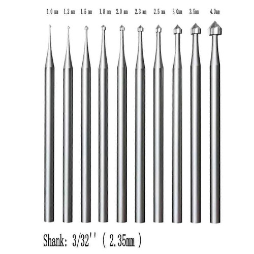 10 Jewelry Setting Drill Bits - 3/32 inch Shank, Conical Cylindrical Drill Bits for Stone Setting, for Lapidary 1
