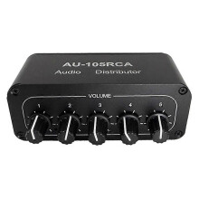 5-kanaals audioverdeler, stereo audiomixer, RCA-splitter met 1 ingang en 5 uitgangen voor actieve eindversterkers.