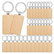 50 blank wooden key fobs, unfinished wooden key rings, engraving blocks compatible with D