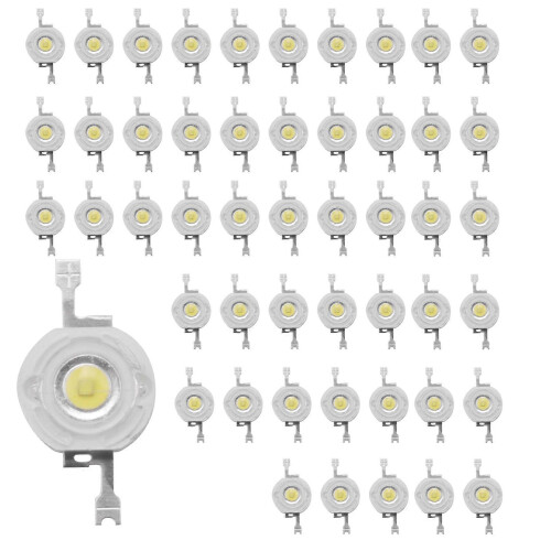 50 τεμάχια 1W υψηλής απόδοσης ψυχρά λευκά LED, τσιπ 1 watt, 3V-3.4V