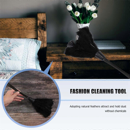 1 pc. Modern Turkish feather duster with black plastic handle cleaning tool (white) 35cm 2