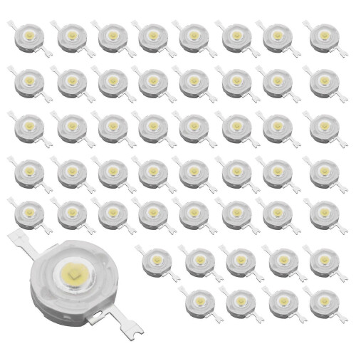 50 τεμάχια 1W υψηλής απόδοσης ψυχρά λευκά LED, τσιπ 1 watt, 3V-3.4V 2
