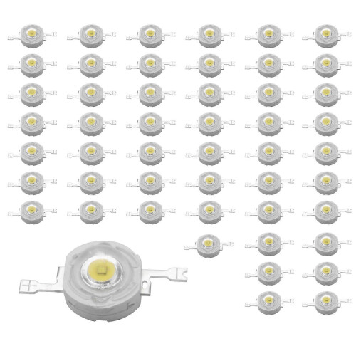 50 τεμάχια 1W υψηλής απόδοσης ψυχρά λευκά LED, τσιπ 1 watt, 3V-3.4V 1