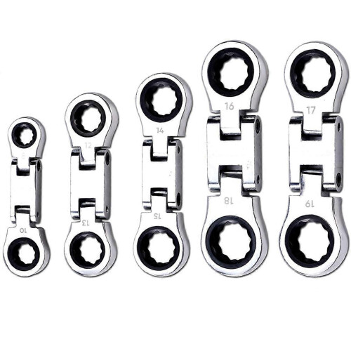 5-piece Flex-Head Stubby ratchet combination wrench set, mini wrench set, double box head Flex-Head
