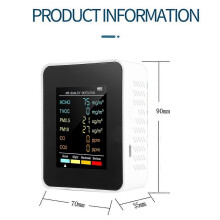 6-in-1 luchtkwaliteitsdetector voor PM2.5, PM10, HCHO, TVOC, CO, CO2 en formaldehyde, voor thuis en op kantoor.