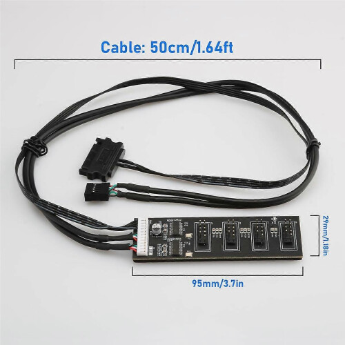 9-pin USB header splitter with SATA power cable, internal USB hub extension, USB 2.0 connector 1