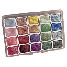 20 Farben Aquarell-Mal-Set, Metallic-Aquarellfarben-Set, Glitzer-Aquarell-Festfarben-Box