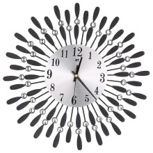 15-inch 3D wall clock with shiny rhinestone sun design, modern living room decor