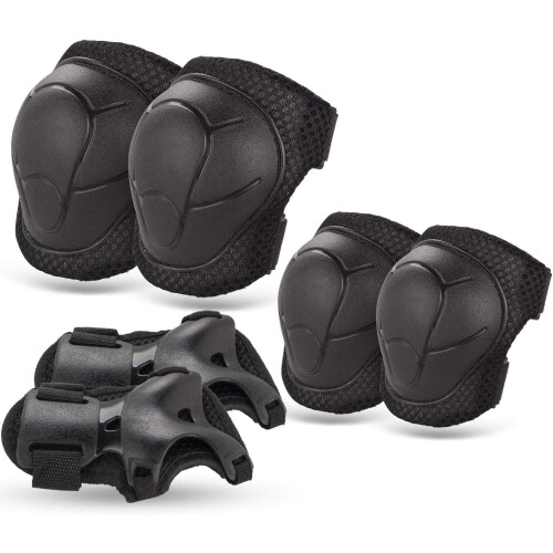 Youth Protective Gear Set, Anatomically Designed Impact Resistant ABS Plastic, Easy-Strap Closure System for Secure Fit, Breathable Mesh for Cool Air