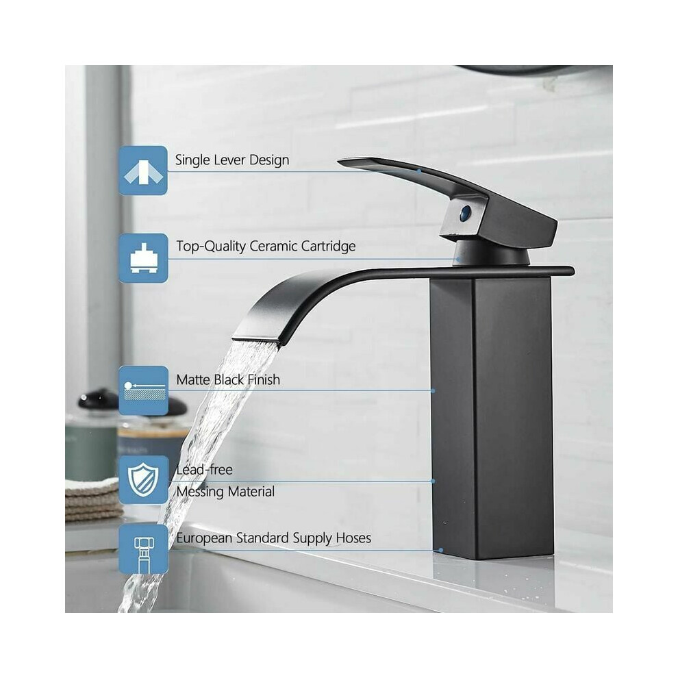 Bathroom Sink Faucet With Modern Waterfall Spout, High-Quality Brass Construction For Elegant Modern Appearance In Your Bathroom Area 9169997184474