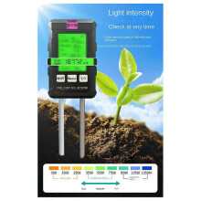 6-in-1 soil pH tester: soil tester, pH meter, moisture meter, thermometer and solar intensity meter.