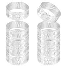 Juego de 10 aros para tartas redondos de acero inoxidable, diámetro 5 cm, resistentes al calor y perforados.