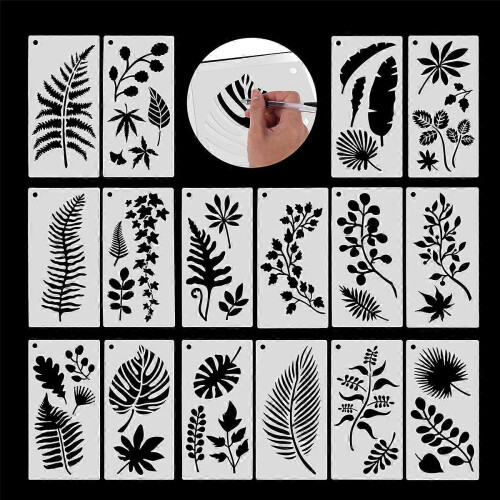 16 sheets of reusable stencil paper for wall painting, leaf pattern stencil. 1