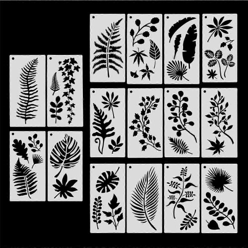 16 sheets of reusable stencil paper for wall painting, leaf pattern stencil. 2