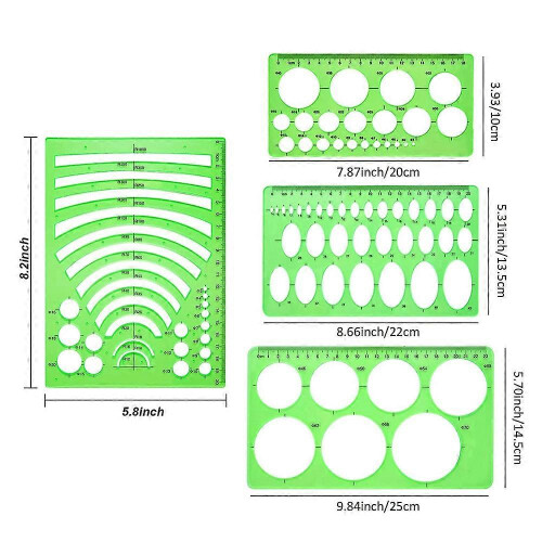 Plastic ruler templates: circle, oval, circle radius drawing templates for office and school 2