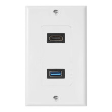 1x 2-Port HDMI + USB 3.0 Female Wall Plug Extension