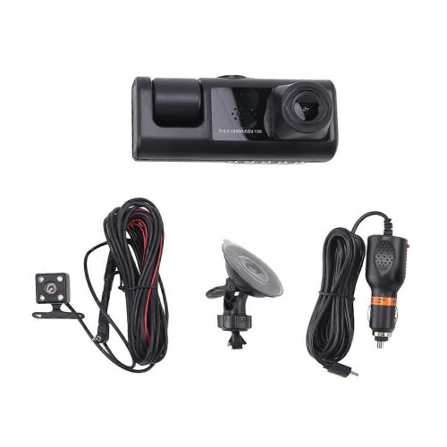 3-channel dashcam, 1080p front camera, infrared night vision, loop recording 1