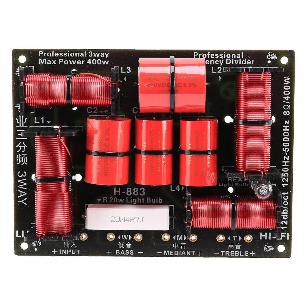400W 3-Way Crossover Splitter Hifi Tweeter Woofer Speaker Crossover 1250Hz/5000Hz With Tweeter 8788022067639