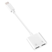 2-in-1 dubbele USB-C hoofdtelefoonadapter met aux-aansluiting en audio-converter/oplader voor Huawei en Samsung
