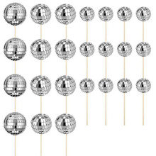 24-piece Disco Ball Cupcake Toppers Happy Birthday Cake Toppers Disco Ball Cake Picks Themed Cake Decoration