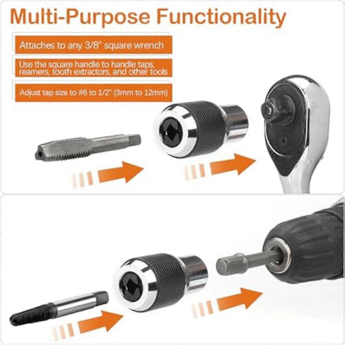 2-piece tap socket set, extraction tool with adjustable jaws, suitable compatible with taps, reamers, screw extractors 1