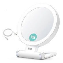 10x Magnifying Makeup Mirror with Lighting, 3 Colors Desktop LED Mirror and Vanity Mirror