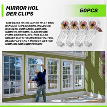 50 pairs of glass retaining clips set, cabinet glass clips, 4mm plastic door clips with screws compatible with fastening