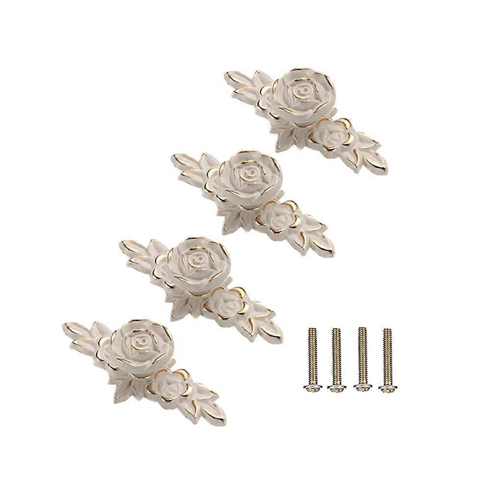 4 Euro Rose Cabinet Knobs With Backplate, Floral Drawer Pulls Compatible With Chest Of Drawers, Vanity, Bedside Table 8804533827514