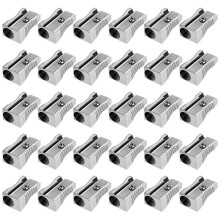 Juego de 48 mini sacapuntas de metal, sacapuntas portátiles de un solo orificio plateado, hechos de aleación de aluminio.