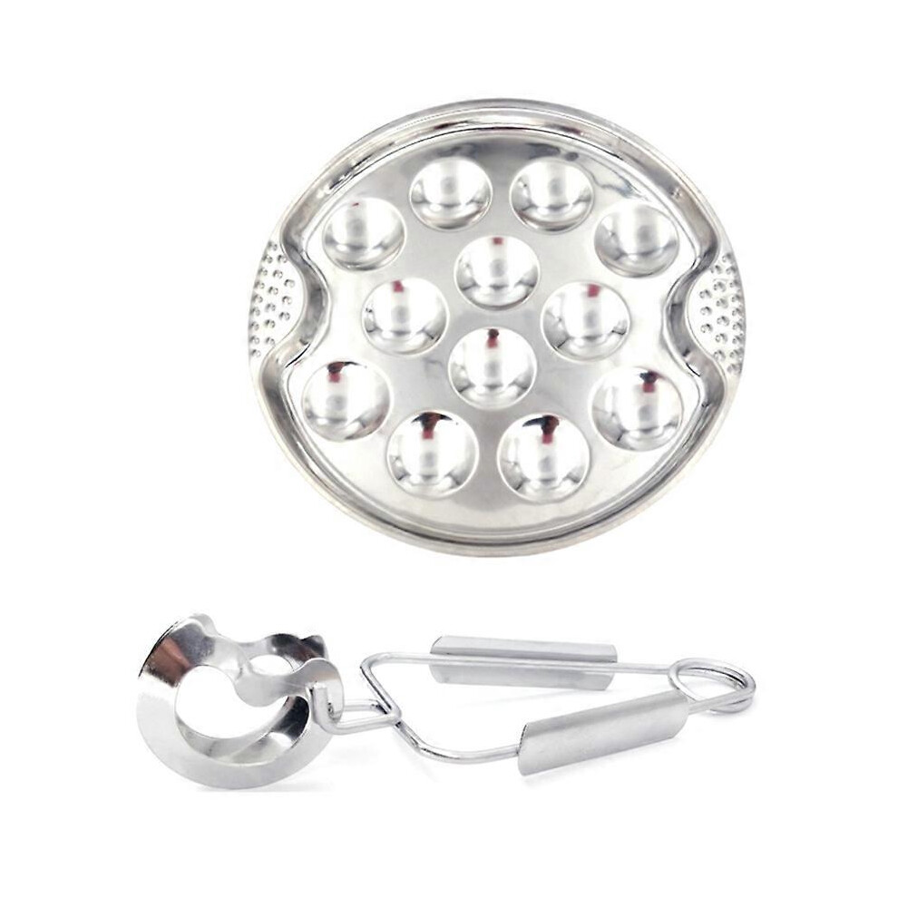 1 set of stainless steel snail/mushroom/escargot plates with 12 compartments, grilling snail tool 12 size