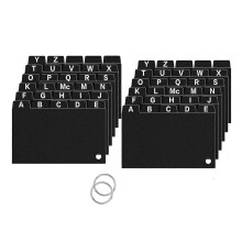 62 black index card dividers 3x5, alphabetically tabbed with ring index card