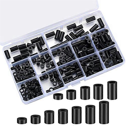 320 pieces electrical socket screw spacers, black nylon round spacer assortment, plastic spacers W