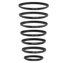 Adapter rings for metal lens filters (49 mm, 52 mm, 55 mm, 58 mm, 62 mm, 67 mm, 72 mm, 77 mm) and lens hood.