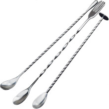 3 extra-long stainless steel mixing spoons with spiral pattern, bar cocktail shaker spoons, plastic bar mixer