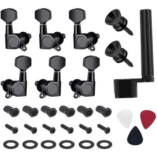 6 guitar tuners (3 left, 3 right) with strap button