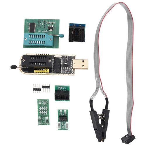 1 x CH341A 24/25 Serie Kit: USB EEPROM Flash BIOS Programmeur + SOIC8/SOP8 Testclip + 1,8V SPI Flash Adapter 2