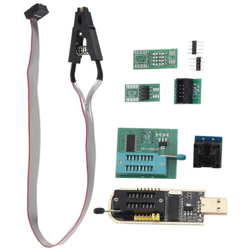 1 x CH341A 24/25 Serie Kit: USB EEPROM Flash BIOS Programmeur + SOIC8/SOP8 Testclip + 1,8V SPI Flash Adapter 1
