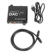192 kHz digital-to-analog audio converter with bass and volume control, SPDIF/optical/coaxial digital output